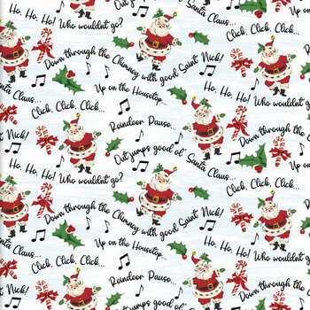 Dancing Santas 24558 Blue by Tina Higgins for 3 Wishes Fabrics, Image