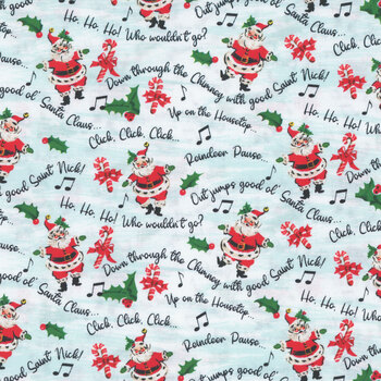 Dancing Santas 24558 Blue by Tina Higgins for 3 Wishes Fabrics