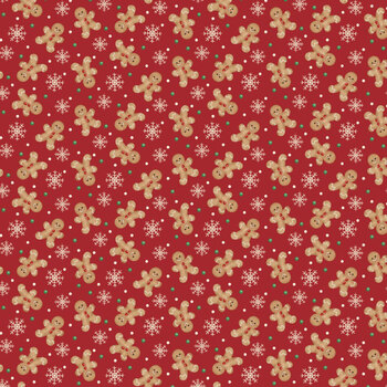 Very Merry Gingerbread 24611 Red by Beth Albert for 3 Wishes Fabrics, Image
