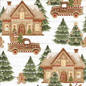 Very Merry Gingerbread 24613 White by Beth Albert for 3 Wishes Fabrics, Image