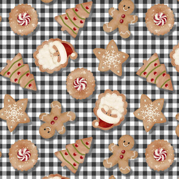 Very Merry Gingerbread 24614 Black by Beth Albert for 3 Wishes Fabrics, Image