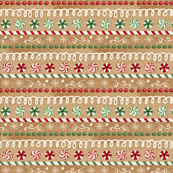 Very Merry Gingerbread 24616 Tan by Beth Albert for 3 Wishes Fabrics, Image