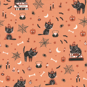 Purrs and Boos 39060-14 Pumpkin by Elena Amo for Moda Fabrics, Image