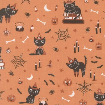 Purrs and Boos 39060-14 Pumpkin by Elena Amo for Moda Fabrics, Image