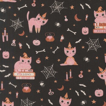 Purrs and Boos 39060-16 Black Cat by Elena Amo for Moda Fabrics, Image