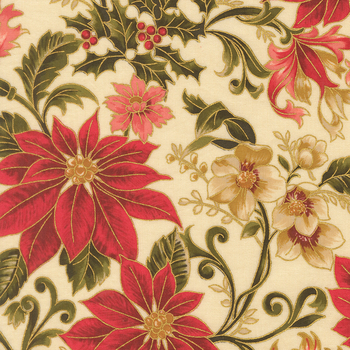 Merry Manor Metallic 2025 33860-11M Cream by Moda Fabrics, Image