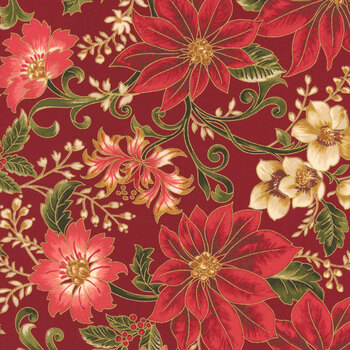 Merry Manor Metallic 2025 33860-12M Crimson by Moda Fabrics, Image