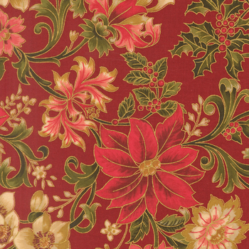 Merry Manor Metallic 2025 33860-12M Crimson by Moda Fabrics, Image