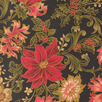 Merry Manor Metallic 2025 33860-14M Ebony by Moda Fabrics, Image