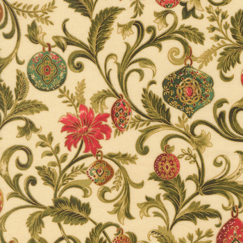 Merry Manor Metallic 2025 33861-11M Cream by Moda Fabrics, Image
