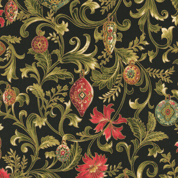 Merry Manor Metallic 2025 33861-14M Ebony by Moda Fabrics, Image