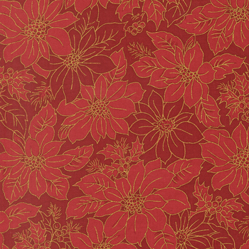 Merry Manor Metallic 2025 33862-12M Crimson by Moda Fabrics, Image