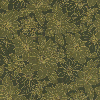 Merry Manor Metallic 2025 33862-13M Evergreen by Moda Fabrics, Image