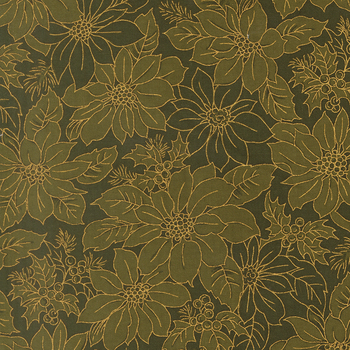 Merry Manor Metallic 2025 33862-13M Evergreen by Moda Fabrics, Image