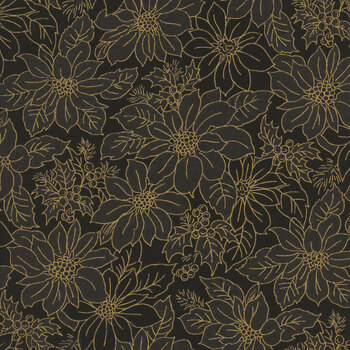 Merry Manor Metallic 2025 33862-14M Ebony by Moda Fabrics, Image