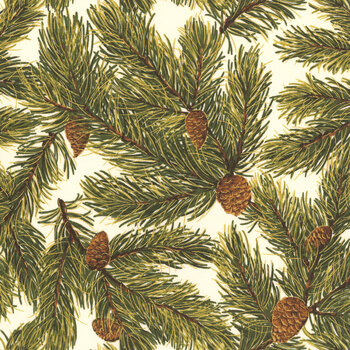 Merry Manor Metallic 2025 33863-11M Cream by Moda Fabrics, Image