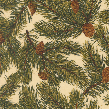 Merry Manor Metallic 2025 33863-11M Cream by Moda Fabrics, Image