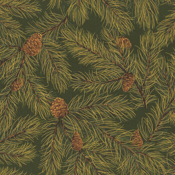 Merry Manor Metallic 2025 33863-13M Evergreen by Moda Fabrics, Image