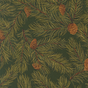 Merry Manor Metallic 2025 33863-13M Evergreen by Moda Fabrics, Image
