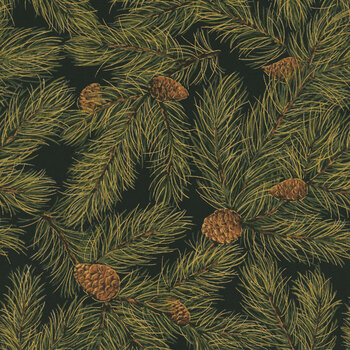 Merry Manor Metallic 2025 33863-14M Ebony by Moda Fabrics, Image