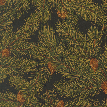 Merry Manor Metallic 2025 33863-14M Ebony by Moda Fabrics, Image
