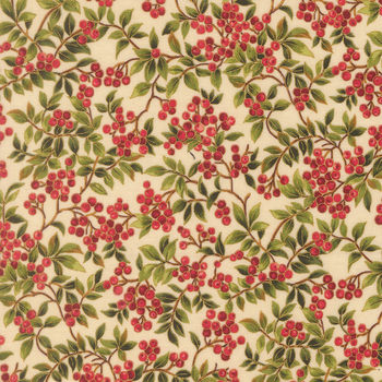 Merry Manor Metallic 2025 33864-11M Cream by Moda Fabrics, Image