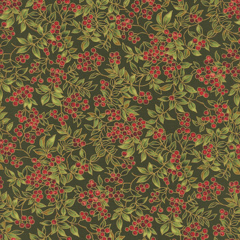 Merry Manor Metallic 2025 33864-13M Evergreen by Moda Fabrics, Image