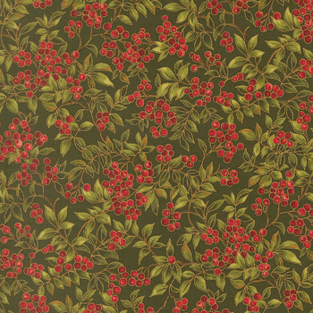 Merry Manor Metallic 2025 33864-13M Evergreen by Moda Fabrics, Image