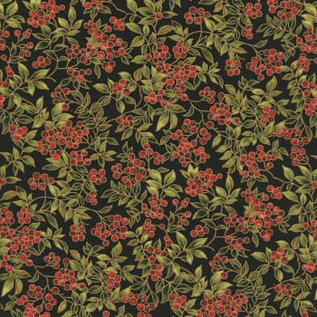 Merry Manor Metallic 2025 33864-14M Ebony by Moda Fabrics, Image