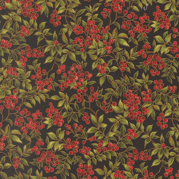 Merry Manor Metallic 2025 33864-14M Ebony by Moda Fabrics, Image