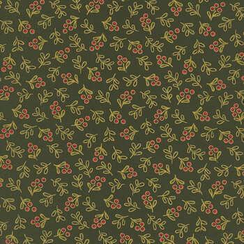 Merry Manor Metallic 2025 33866-13M Evergreen by Moda Fabrics, Image