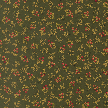 Merry Manor Metallic 2025 33866-13M Evergreen by Moda Fabrics, Image