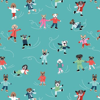 Winter Waggers 4766-13 Ice Skating Dogs by Devon Design Co for Blank Quilting Corporation, Image