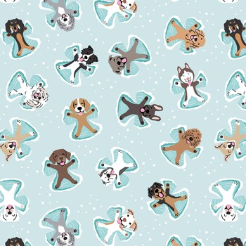 Winter Waggers 4767-11 Dogs Making Snow Angels by Devon Design Co for Blank Quilting Corporation, Image