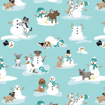 Winter Waggers 4765-11 Dogs Playing With Snowmen by Devon Design Co for Blank Quilting Corporation, Image