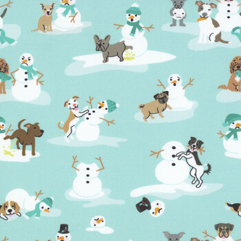 Winter Waggers 4765-11 Dogs Playing With Snowmen by Devon Design Co for Blank Quilting