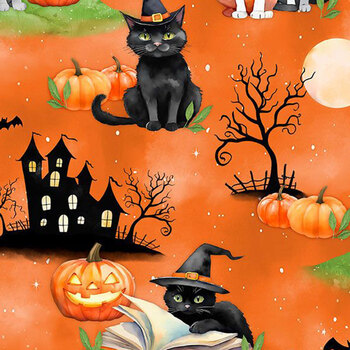 Spooky Tails 33931-878 Orange by Nancy Mink for Wilmington Prints, Image