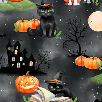 Spooky Tails 33931-978 Black by Nancy Mink for Wilmington Prints, Image