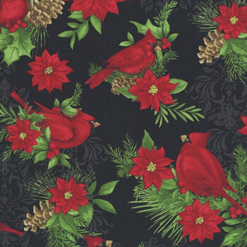 Cardinal Charm 39929-937 Black by Susan Winget for Wilmington Prints