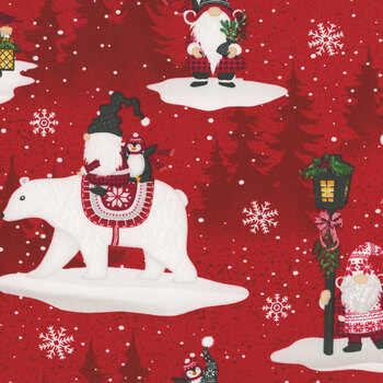 Snowy Gnomies 49372-331 Red by Jennifer Pugh for Wilmington Prints