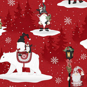 Snowy Gnomies 49372-331 Red by Jennifer Pugh for Wilmington Prints, Image