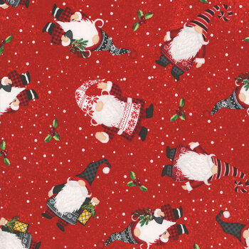 Snowy Gnomies 49373-391 Red by Jennifer Pugh for Wilmington Prints