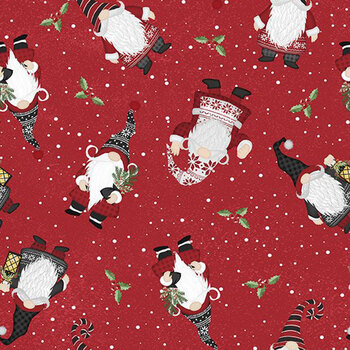 Snowy Gnomies 49373-391 Red by Jennifer Pugh for Wilmington Prints, Image