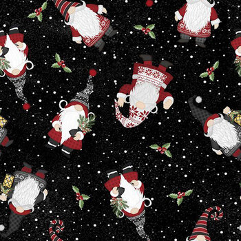Snowy Gnomies 49373-991 Black by Jennifer Pugh for Wilmington Prints, Image