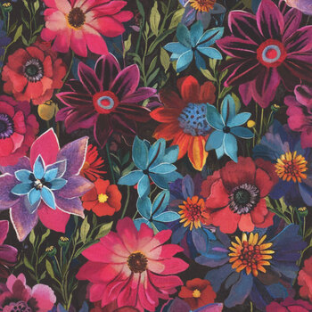 Calico Cat FLEUR-CD4116 BLACK by Timeless Treasures Fabrics