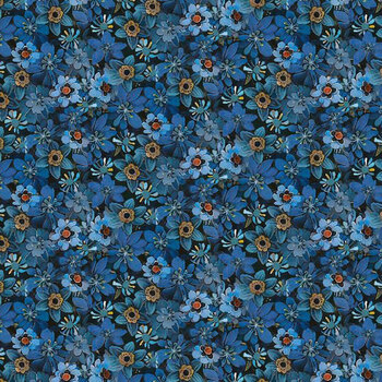Calico Cat FLEUR-CD4118 BLUE by Timeless Treasures Fabrics, Image