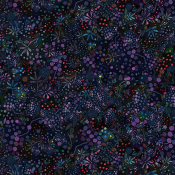 Calico Cat FLEUR-CD4120 MIDNIGHT by Timeless Treasures Fabrics, Image