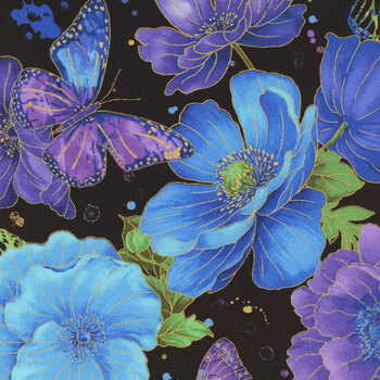 Evening Glow FLORA-CM4101 BLACK by Chong-A Hwang for Timeless Treasures Fabrics