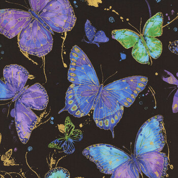 Evening Glow FLORA-CM4102 JET by Chong-A Hwang for Timeless Treasures Fabrics