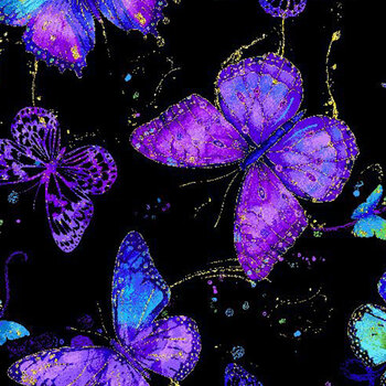 Evening Glow FLORA-CM4102 JET by Chong-A Hwang for Timeless Treasures Fabrics, Image